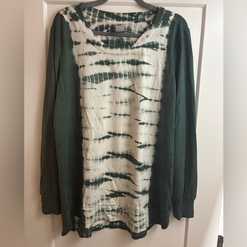 Te Verde Forest green and Cream Tie-Dye long sleeve Shirt